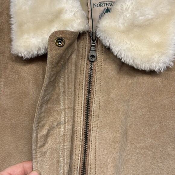 Vintage 1996 Northwest Territory Tan Leather Bomber Jacket Faux Fur Collar Large - Picture 6 of 13
